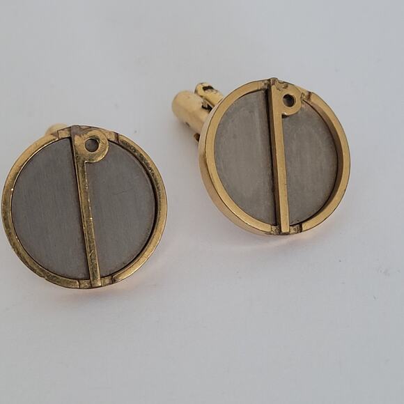 Dunhill D Cufflinks Set Gold Silver Tone Logo Round Logo Vintage Retro Fair - Picture 4 of 7